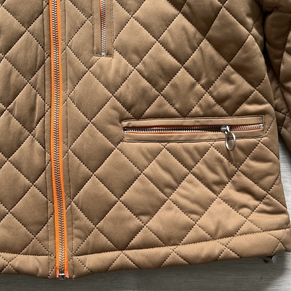 Avec Les Filles Quilted Crop Jacket Coat Full‎ Zip Orange Caramel Tan Women’s XS - Picture 3 of 11